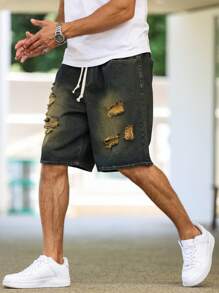Manfinity Hypemode Shorts décontractés en denim avec poches grande taille pour hommes, troué