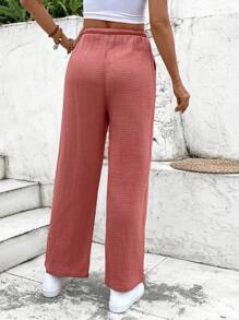 SHEIN Frenchy 女士棉质冬季秋季服装格纹印花抽绳腰阔腿裤，返校服装，秋季女装，复古风格，睡裤，教师服装，教师裤子，7 月 4 日服装，休闲女装， - 藕粉色 - 查看 2