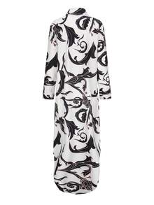 女士时尚长袖印花衬衫领休闲长裙