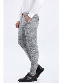 ALLELMS Pantalones chinos para hombre ajustados, pantalones de vestir elásticos resistentes a las arrugas en color negro - Gris - Ver 1