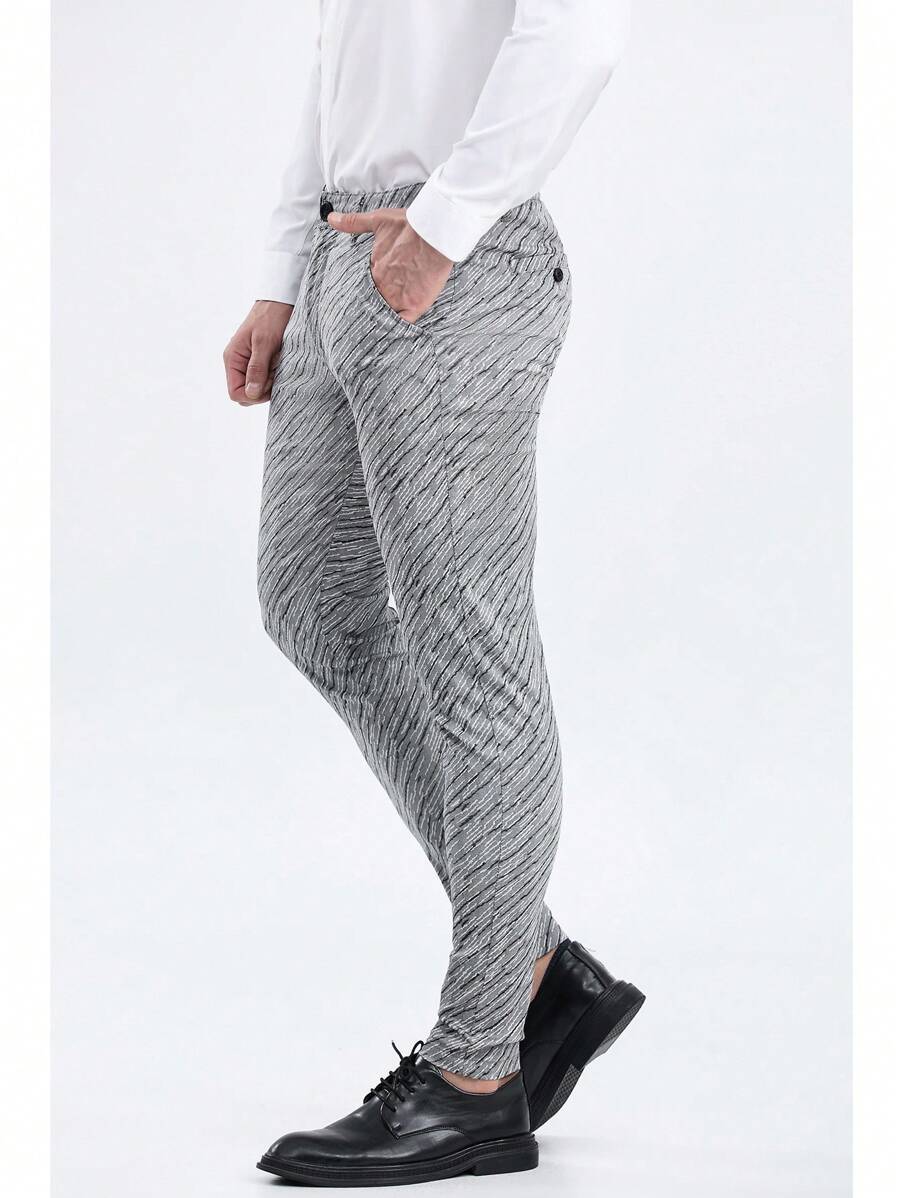 ALLELMS Pantalones chinos para hombre ajustados, pantalones de vestir elásticos resistentes a las arrugas en color negro - Gris - Ver 1