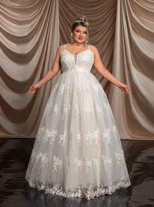 SHEIN Belle Plus Size White Handmade Exquisite Lace Applique Elegant A-Line Wedding Dress For Brides - White - View 7