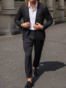 Manfinity Mode Men's Solid Color Simple Daily Suit Set