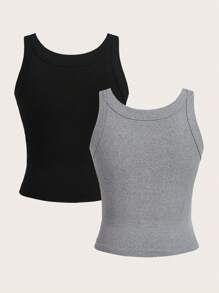 SHEIN Essnce Women's 2pcs Value Pack Ribbed Thickened Bra Camisole Sleeveless Top, Wear As Inner Or Outerwear Solid Color Posture Correcting Camisole
