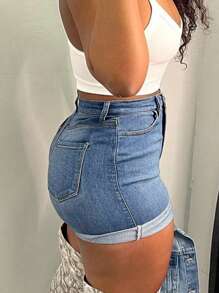Fashionable Peach Butt Sexy Fashionable All-Match Versatile Ladies' Denim Shorts - Medium Wash - View 3