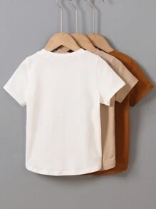 SHEIN Áo thun tay ngắn màu trơn đa năng thường ngày cho bé trai, mùa hè - Nhiều màu - Xem 2