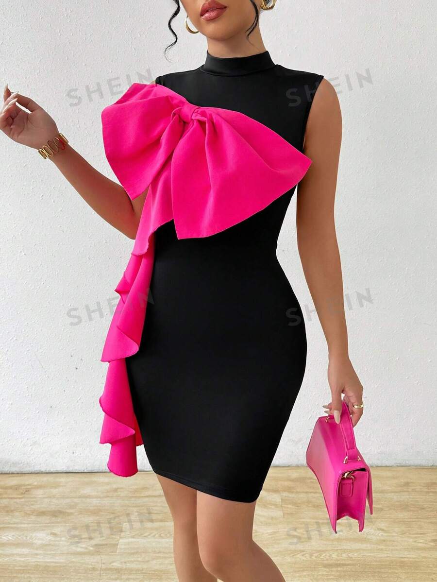 Chiquease Vestido de Body de sirena sin mangas y con bloque de color para mujeres