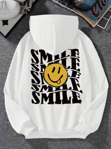Sudadera con capucha con cara sonriente para hombres adolescentes para deportes al aire libre de principio de otoño - Blanco - Ver 1