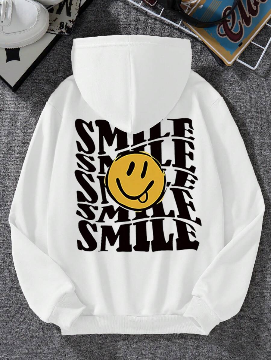 Sudadera con capucha con cara sonriente para hombres adolescentes para deportes al aire libre de principio de otoño - Blanco - Ver 1