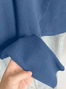 SHEIN Essnce Plus Solid Long Sleeve Casual Cardigan For Dailywear - Dusty Blue - View 4