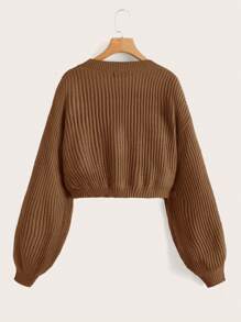 SHEIN EZwear Solid Button Front Ribbed Knit Cardigan,Long Sleeve Tops,Knitted Sweater In Fall/Winter