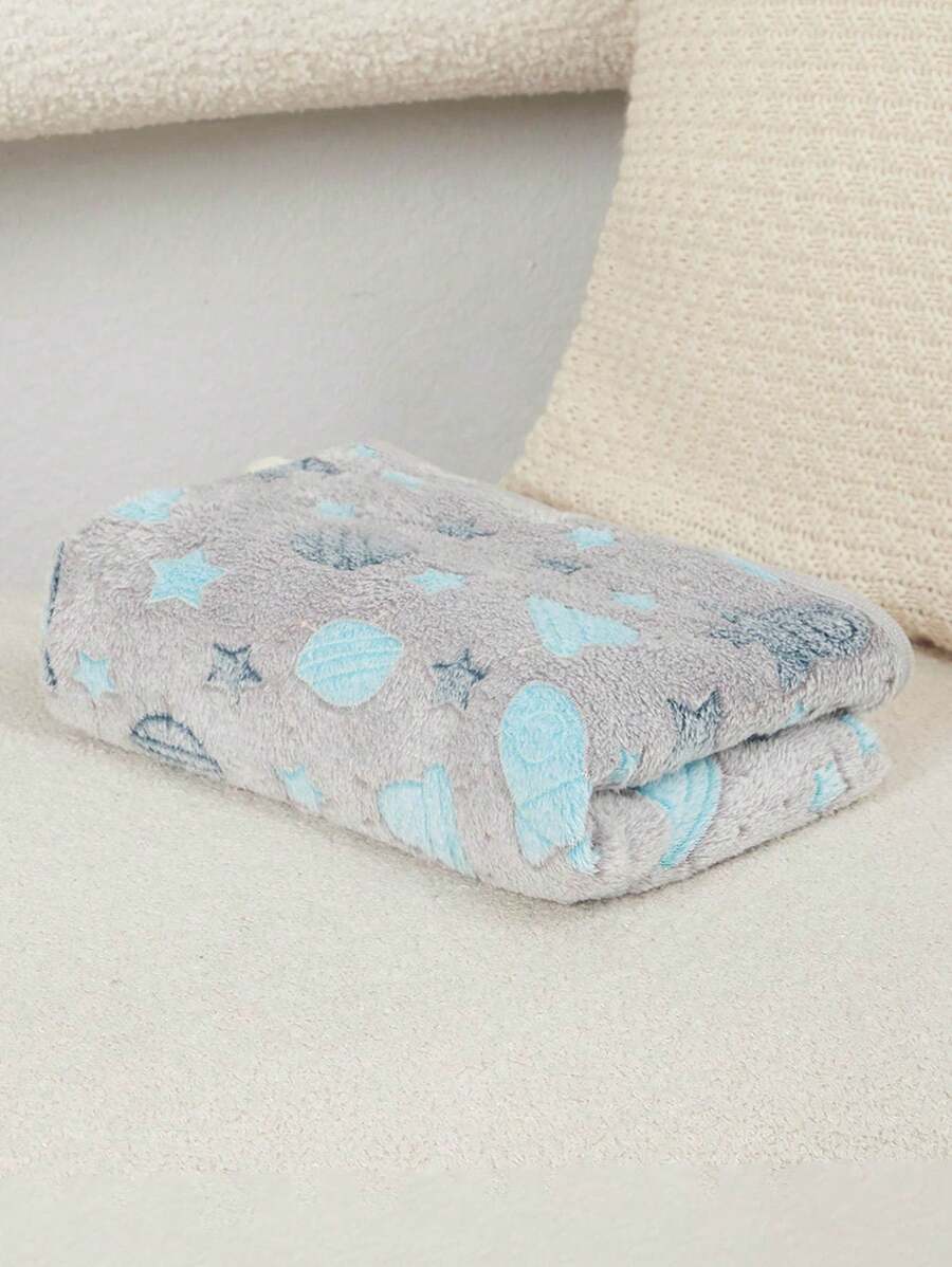 PETSIN 1pc Cartoon Spaceship Printed Pet Blanket - Multicolor - View 1