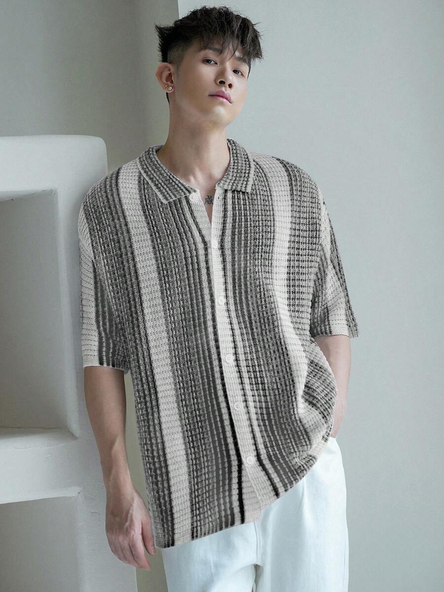 DAZY Men's Color Block Knitted Summer Sweater - Black and White - View 1