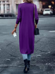 SHEIN LUNE Solid Open Front Long Sleeve Cardigan - Purple - View 2