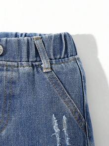 SHEIN Explorewe Pantalones de mezclilla informales y modernos para niños, ropa de trabajo para infantes - Azul lavado medio - Ver 3