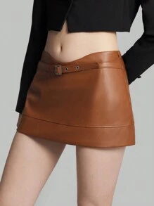 Ontre Chân váy chữ A thanh lịch màu nâu lạc đà, có túi và thắt lưng, dành cho nữ, thích hợp cho mùa thu trở lại trường học. - màu nâu - Xem 3