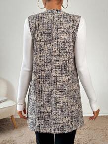 SHEIN Essnce Women's Allover Print Open Front Sleeveless Long Casual Regular Jacket  Back To School Clothes  Fall Clothes  Fall Outfits  Halloween Costume  Grey Jacket  Plaid  Teacher Clothes  Jacket  Coat  Graphic Jacket  Halloween Women Costumes  Business Women Clothes  Business Casual Jacket - Multicolor - View 2