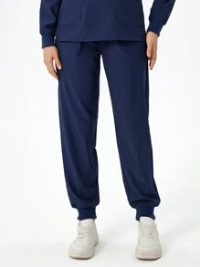 SHEIN TaskFit 纯色简约日常校服下装，磨砂下装 - 藏蓝色 - 查看 4