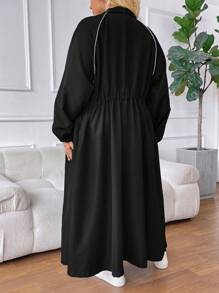 SHEIN CURVE+ Plus Size Women's Solid Color Simple Daily Long Sleeve Jacket Fall Winter Cloth For Women Autumn - Black - View 3