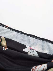 Off-Shoulder Floral Print Loose Fit Vacation Dress With Ruffle Trim - Black and White - View 4