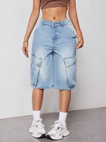 SHEIN EZwear Jeans con bolsillos de solapa laterales sin cinturón