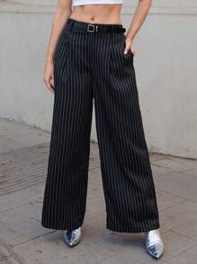 SHEIN Essnce Pantalones de vestir de pinstripe gris a medida para mujer en verano
