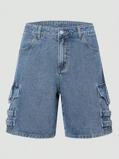 Street Life Shorts en jean cargo avec poche rabattable latérale pour hommes, pour l'été, l'école