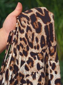 Slaydiva 2024 New Casual Streetwear  Leopard Print Hollow Chest Gold Chain Loose Waist Jumpsuit For Women - Z