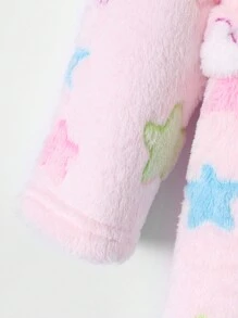 SHEIN Leap Crew Young Girl Star Print Hooded Belted Fuzzy Robe - Multicolor - View 4