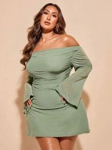 SHEIN BAE 加大码女式V领印花连衣裙，配有细肩带，弹性网眼面料，后系带，非常适合度假，优雅浪漫风格，女士生日礼服 - 彩色 - 查看 6