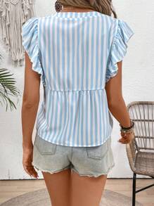 SHEIN VCAY Áo sọc in họa tiết cổ áo Ruffle Trim - Nhiều màu - Xem 5