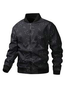 Manfinity EMRG Men's Simple Printed Zipper Long Sleeve Jacket Coat - Black - View 1
