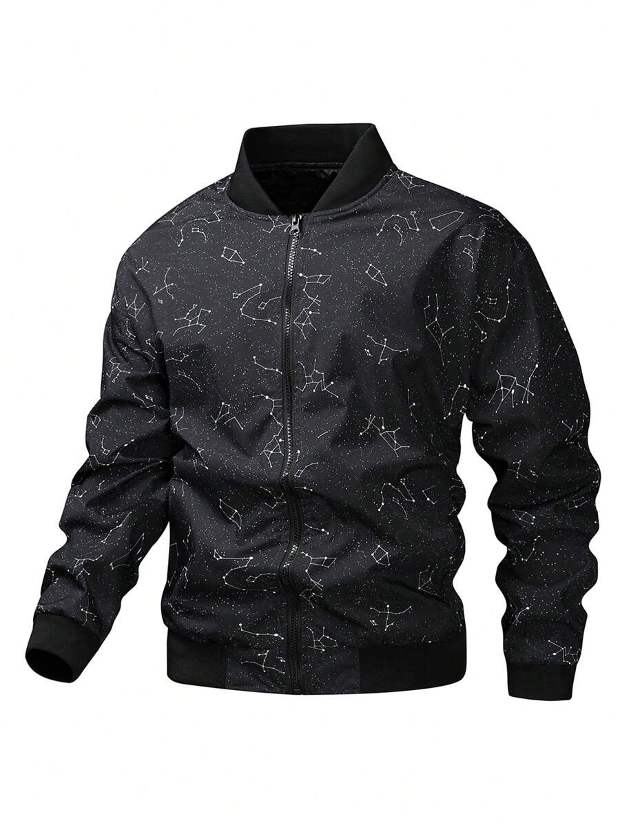 Manfinity EMRG Men's Simple Printed Zipper Long Sleeve Jacket Coat - Black - View 1