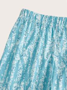 Teen Girl Elegant 2pcs Sparkly Digital Print Top And Furry Flared Pants Ensemble - Green - View 3