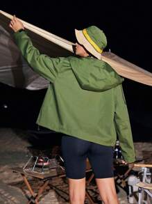 In My Nature Zip Up Hooded Windbreaker Jacket For Dailywear - Army Green - View 4