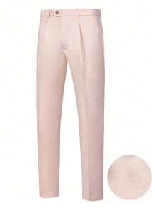 Manfinity Mode Men's Rress Suit Set With Lapel Buttoned Pocket Formal Jacket And Slim Fit Business Commute Trousers - Pink - View 3