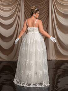 SHEIN Belle Plus Size White Handmade Exquisite Lace Applique Elegant A-Line Wedding Dress For Brides - White - View 6
