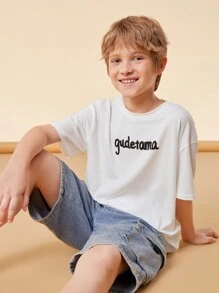 Gudetama X SHEIN Tween Boy卡通漫畫印花寬鬆T恤