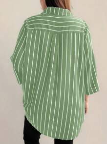 SHEIN LUNE Plus Striped Print Curved Hem Blouse Women Shirt