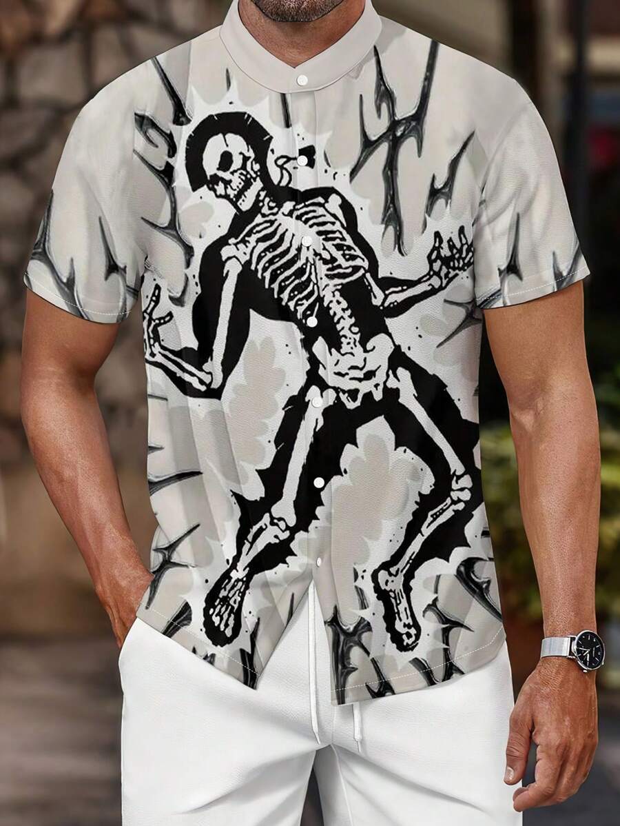 Men's Summer Skull Printed Short Sleeve Casual Comfortable Shirt