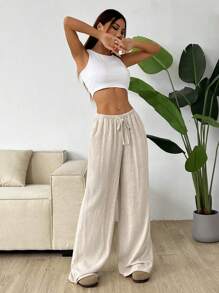 SHEIN EZwear Apricot Woven Wide Leg Casual Pants For Women