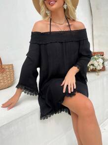 Off-Shoulder Kleid mit Guipüre-Spitzenbesatz ohne Bikini für den Sommer