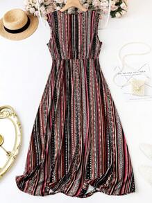 SHEIN LUNE Váy thường ngày không tay cổ chữ V sọc chồng chéo dành cho nữ dành cho kỳ nghỉ - Nhiều màu - Xem 2