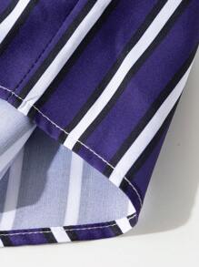 Men Striped Short Sleeve Shirt And Loose Shorts 2-Piece Casual Set, Summer