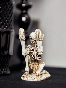 ROMWE Goth 1pc Dark Style Small Skull Pen Holder, Creative Desktop Organizer - Beige - View 2