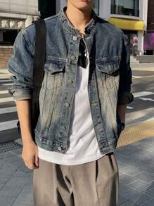 DAZY Men Flap Pocket Denim Jacket For Daily Wear Fall, Winter - Dark Wash - View 3