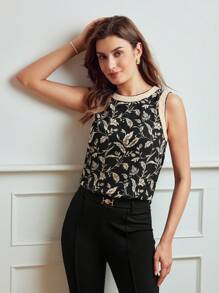 MOTF Classy CLASSY PLANTS PRINT CONTRAST LACE BLOUSE
