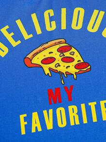 SHEIN Young Boy Letter & Pizza Print Snug Fit PJ Set - Multicolor - View 3
