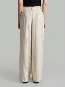 Ontre Women's Casual Striped Wide-Leg Suit Pants, Spring Summer Autumn Back To School Clothing - Apricot - View 2