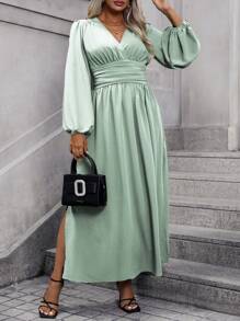 Vionelle Plus Size Women's Solid Color Simple Daily Long Sleeve Dress Maxi Women Outfit Fall Cloth For Women - Mint Green - View 6